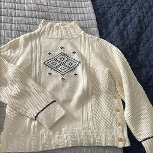 J. Crew Cream Turtleneck Sweater with Navy Accents